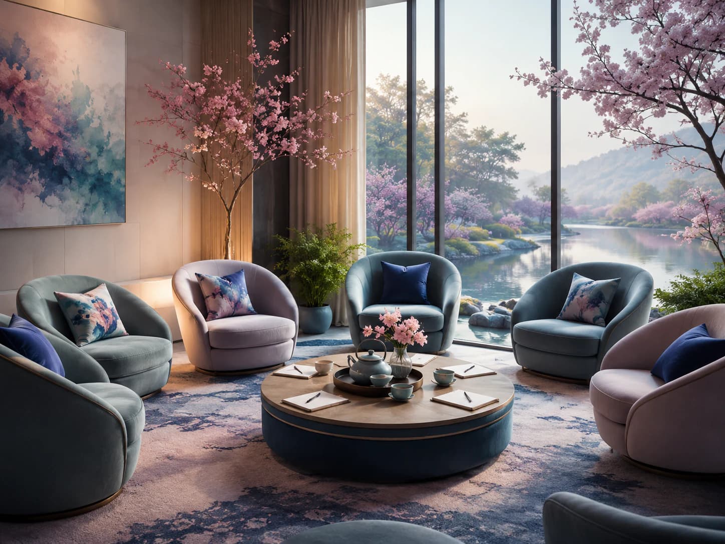Comfortable group therapy setting prepared for a structured support program