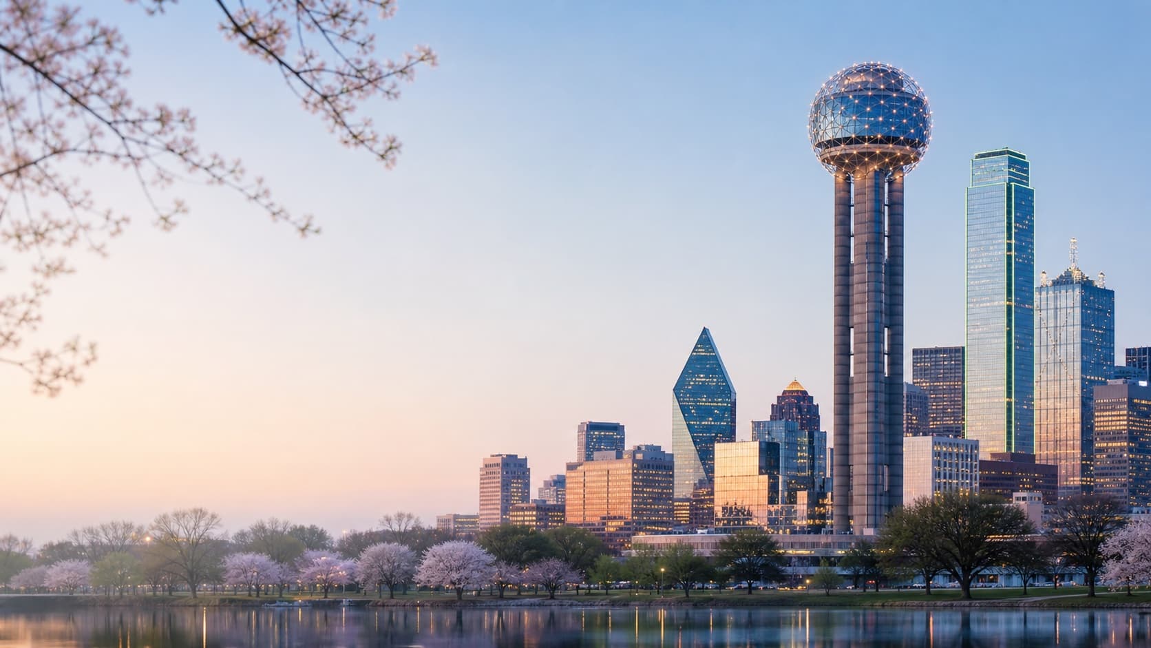 Illustrated Reunion Tower and Dallas skyline