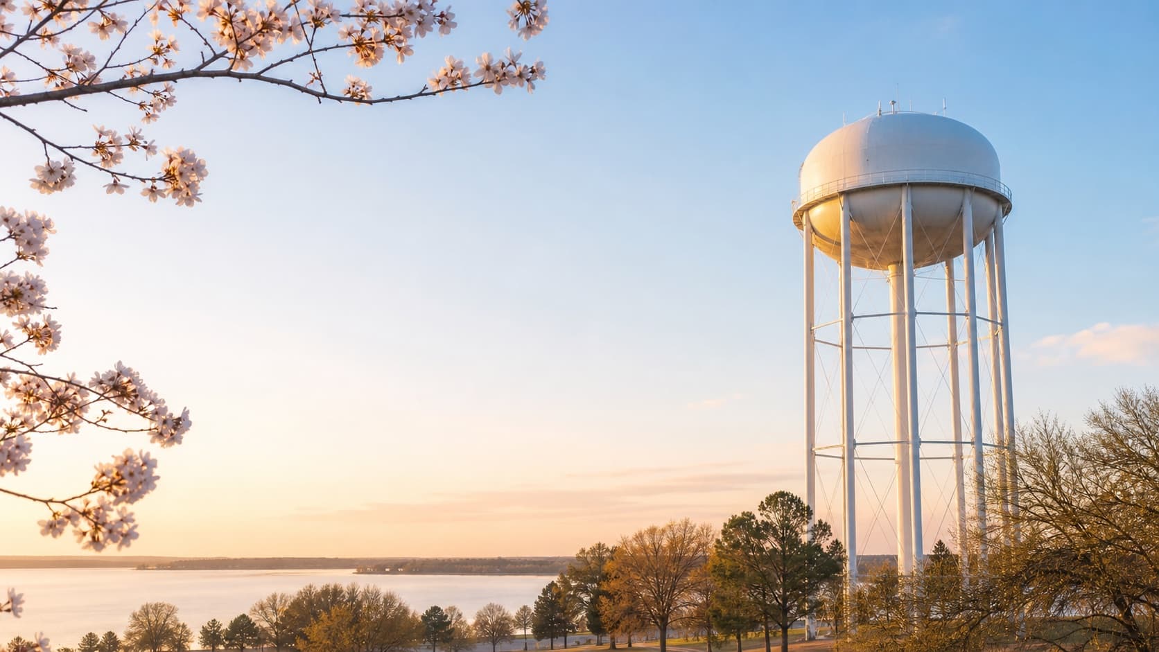 Illustrated Rowlett water tower beside Lake Ray Hubbard
