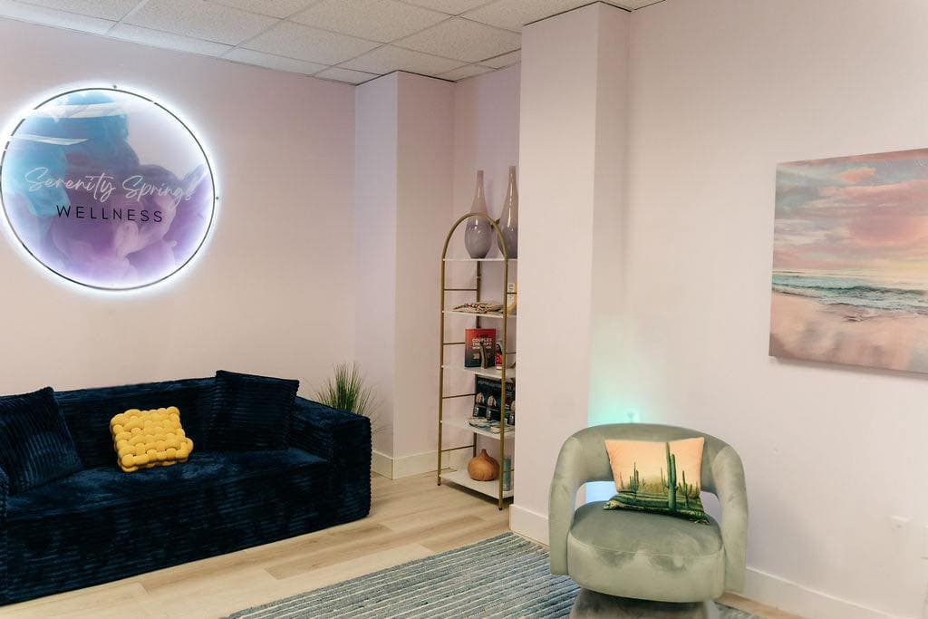 Serenity Springs lobby with the circular wellness sign